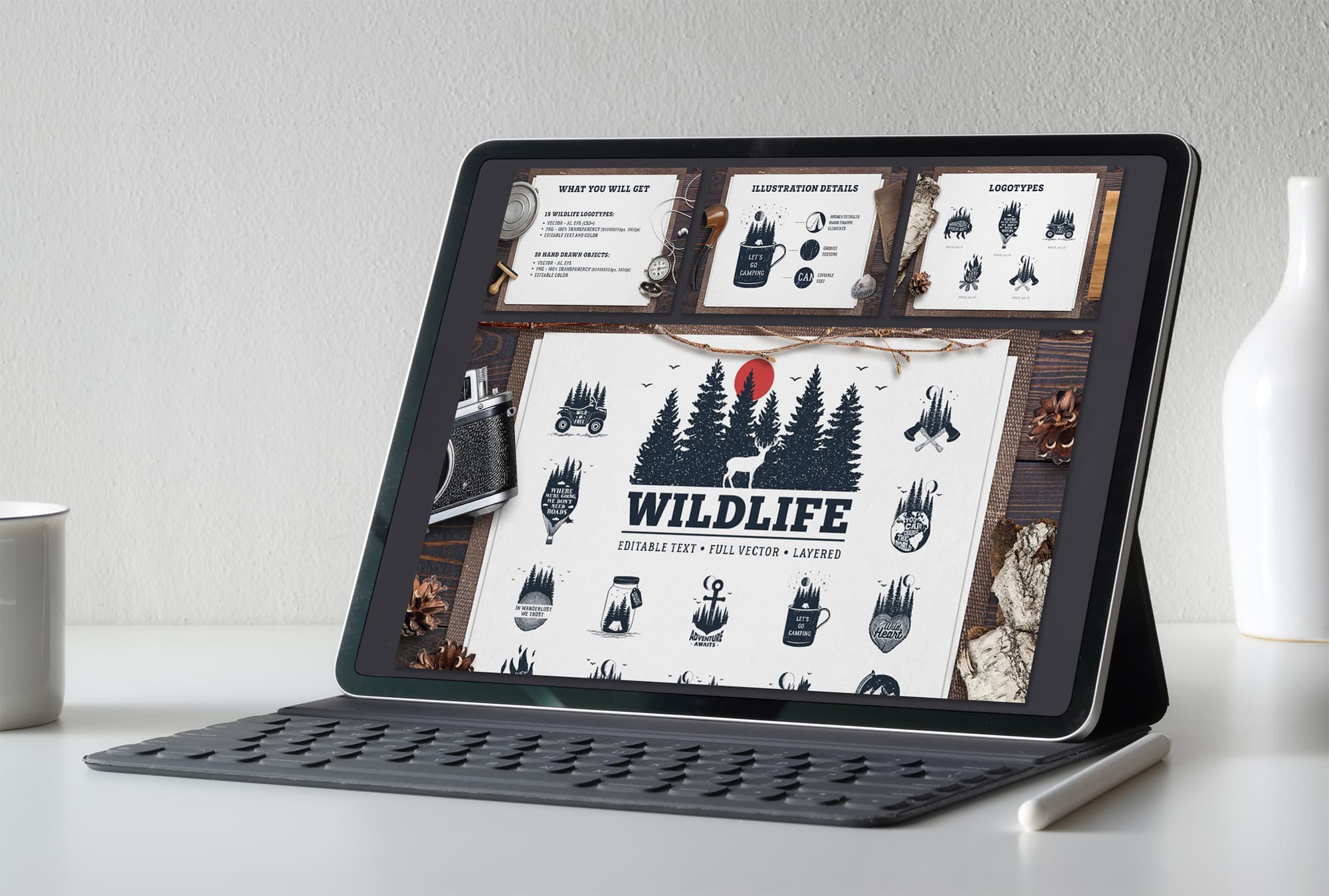 WildLife 15 Double Exposure Badges Mockup tablet.