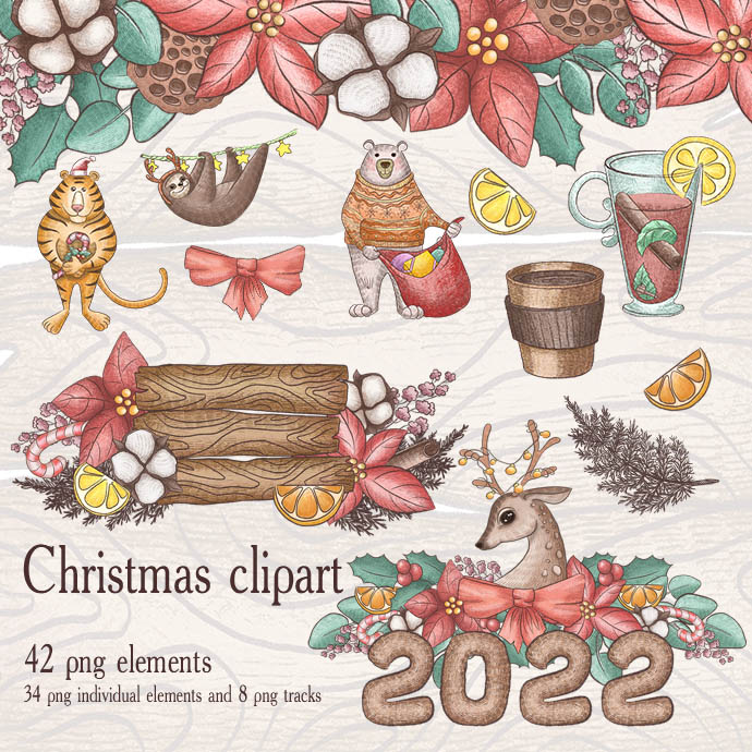 Christmas Clipart with Plant Elements and Animals cover image.