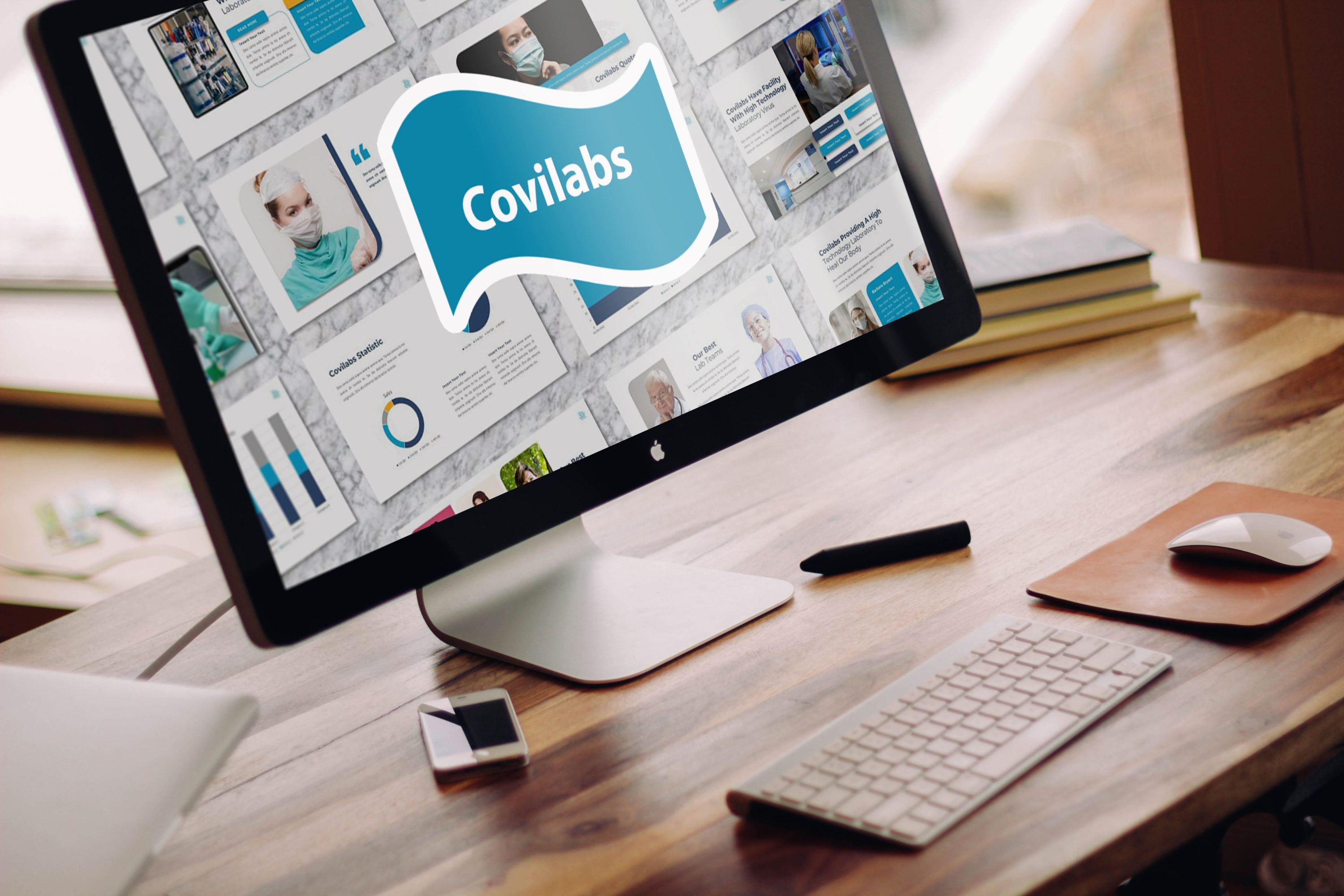 Covilabs - Covid Medical Powerpoint by MasterBundles Desktop preview mockup image.