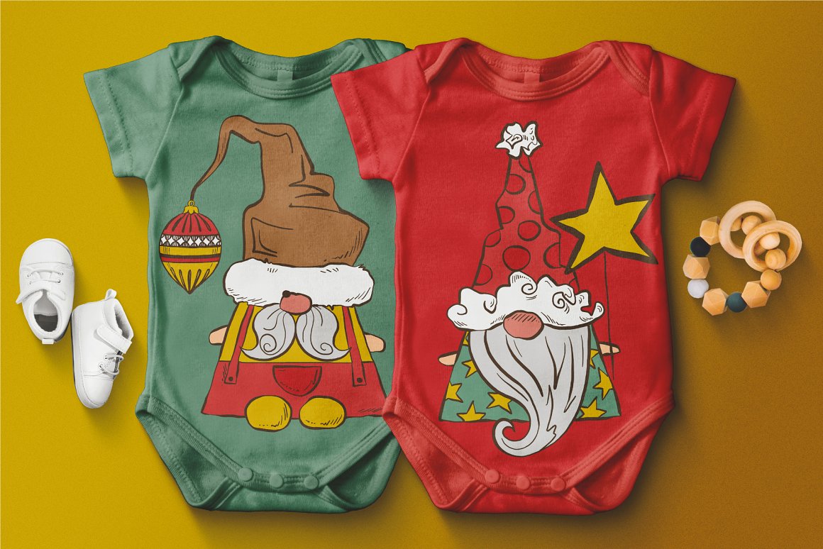 cute christmas gnomes on baby clothes.