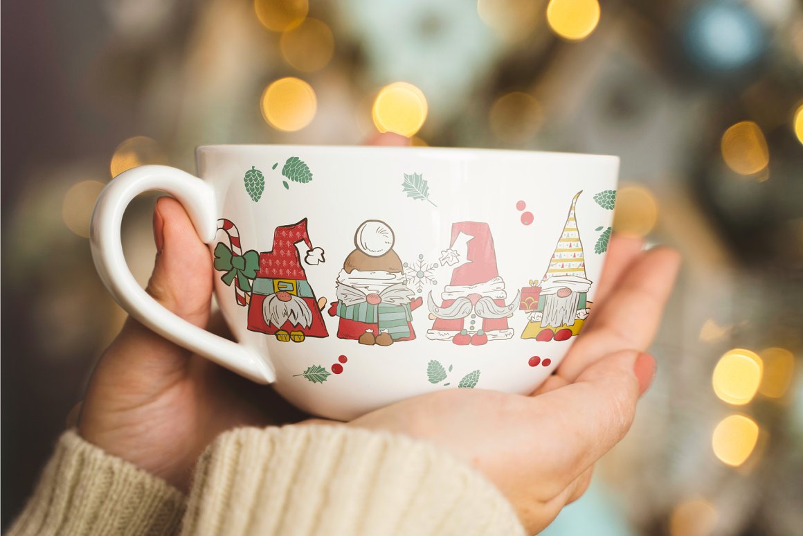 cute christmas gnomes on cup.