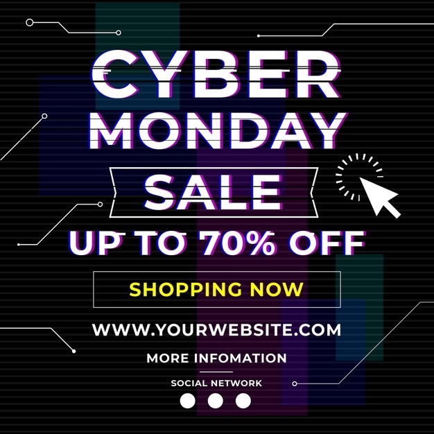 Black Cyber Monday Flyer Square Free Vector cover image.