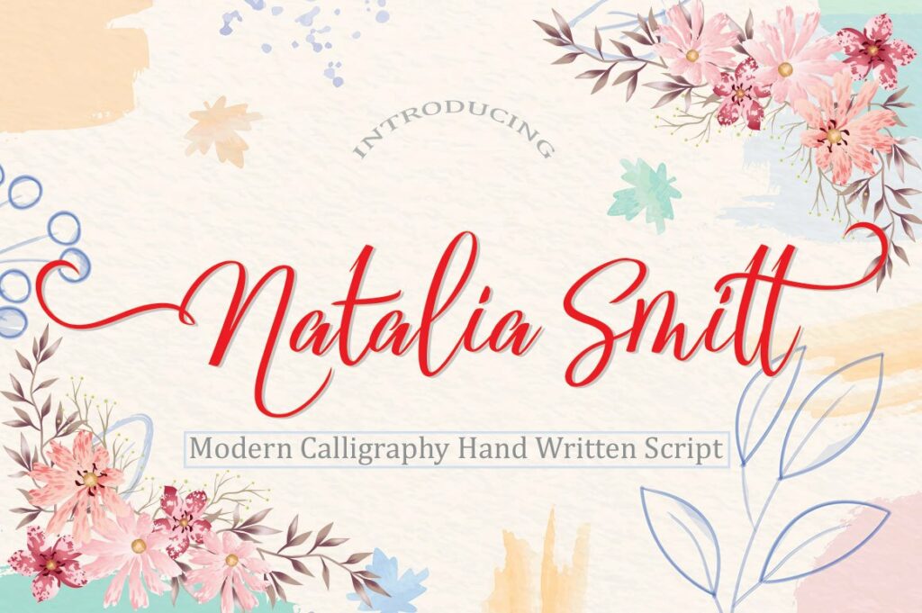 Natalia Smitt a fonts of Natalia Smitt stylish calligraphy that have a varied base line, fine lines, classic and elegant touches. 