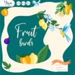 Fruit birds collection with lemon and hummingbird.