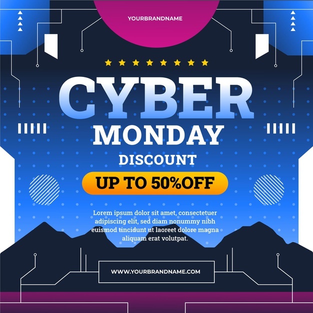 Gradient Cyber Monday Sale Illustration Free Vector cover image.