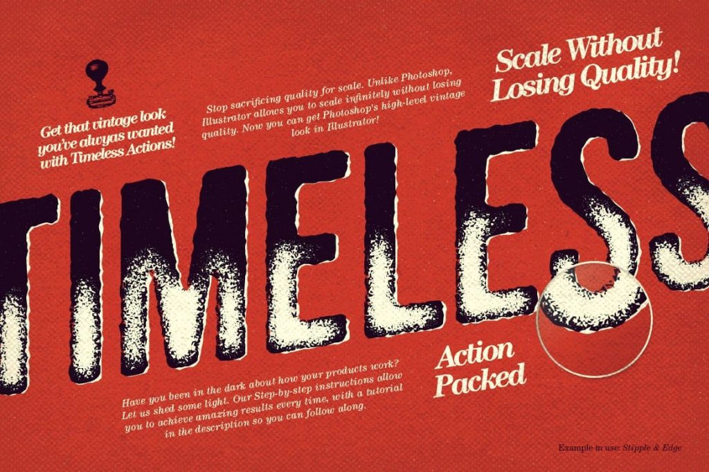 Authentic text using Timeless - Actions for Illustrator.