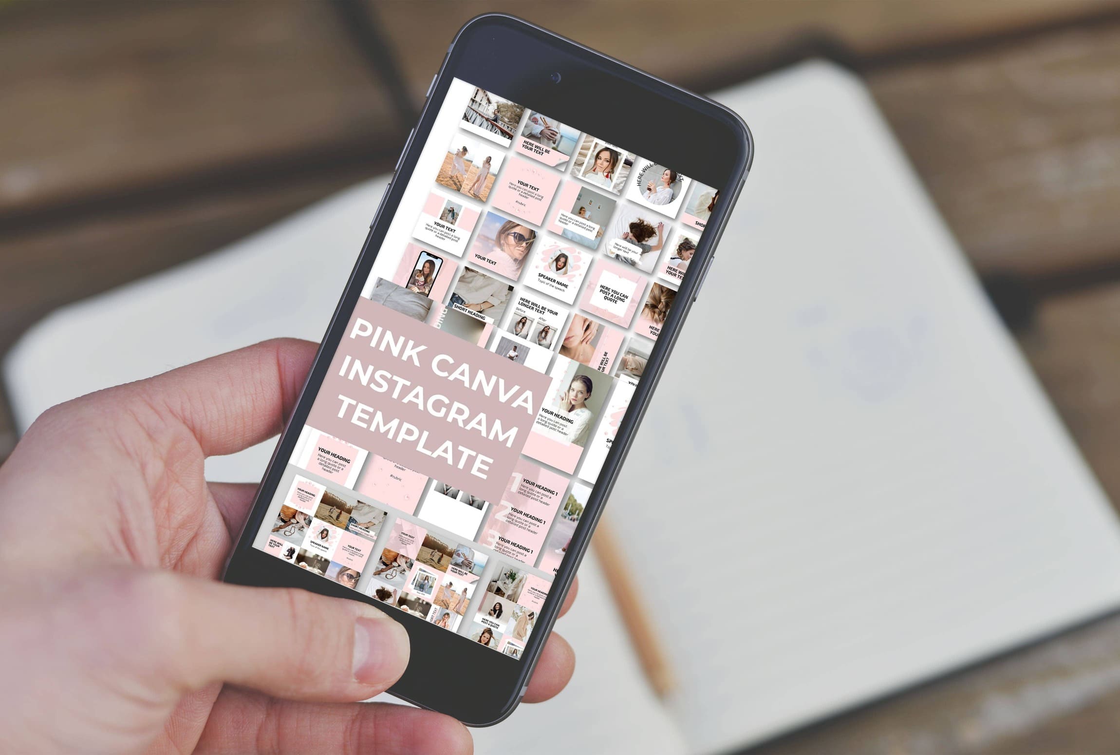 Pink CANVA Instagram Template In The Smartphone.