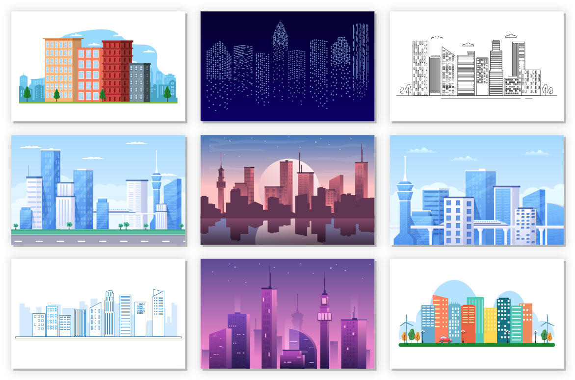 Creative illustrations of a big city.