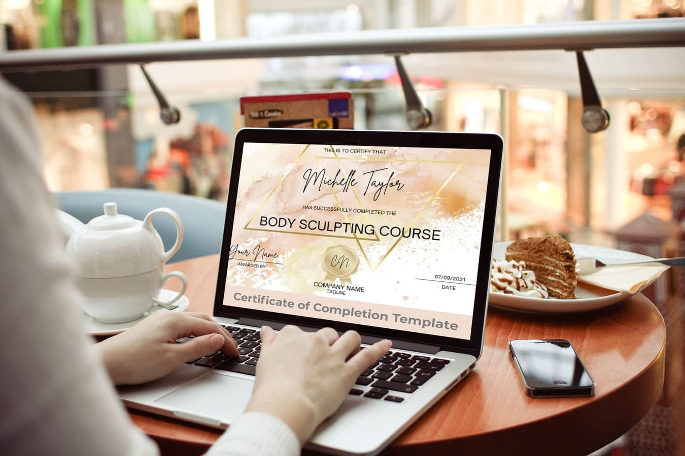Certificate Of Completion Template - Body Sculpting Course On The Laptop.