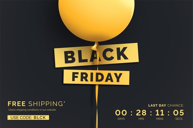 realistic black friday sale banner with yellow balloon 1361 2811