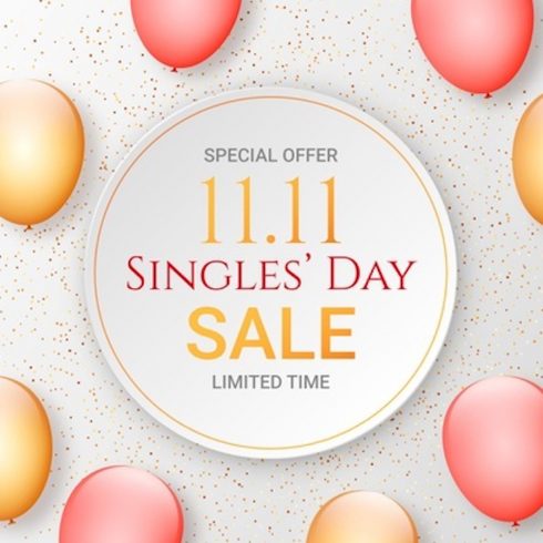 Realistic Golden and Red Single's Day Background Free Vector cover image.