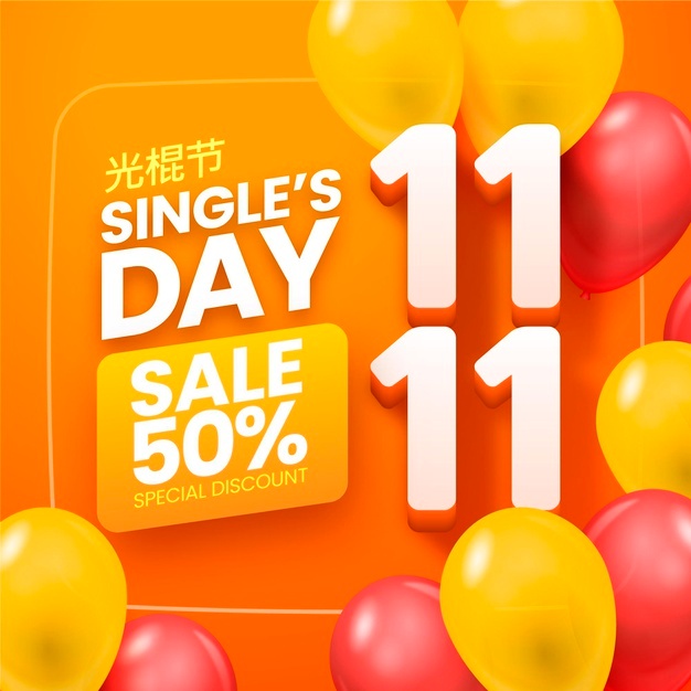 realistic single s day sale illustration Free Yellow Realistic Single's Day Sale Illustration.