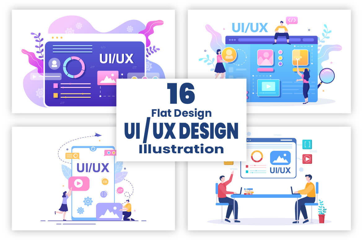 Purple illustrations for graphic design.
