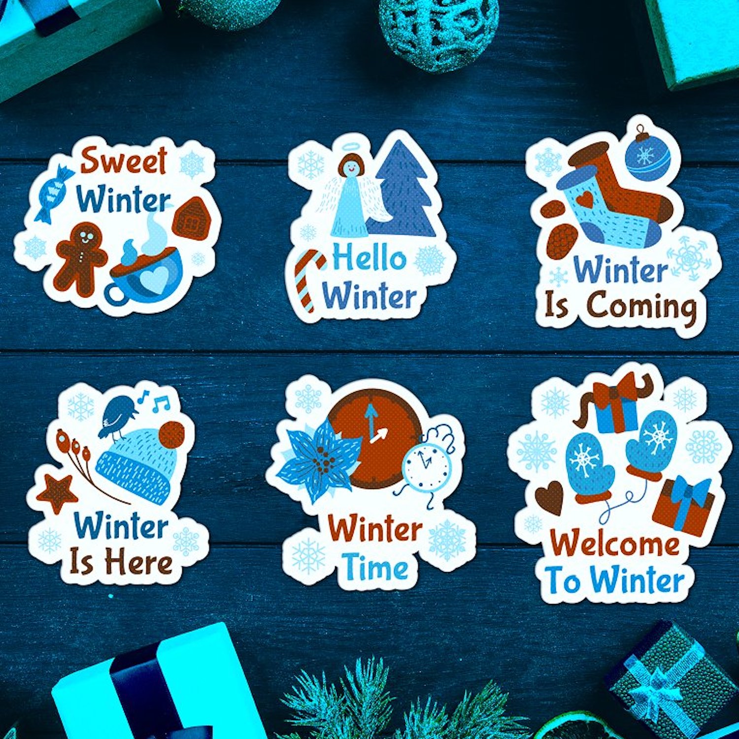 Winter Cartoon Badges Set cover image.