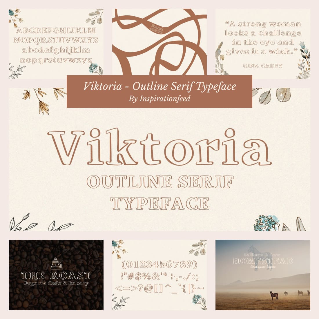 Viktoria - Outline Serif Typeface Preview With Symbols, By Inspirationfeed.