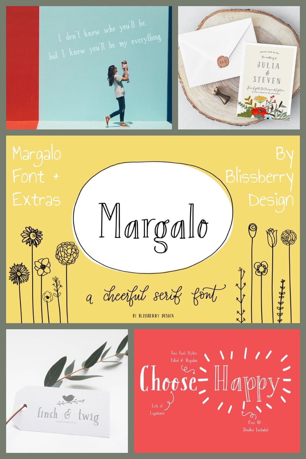 Margalo Font + Extras - A Cheerful Serif Font Previews By Blissberry Design.