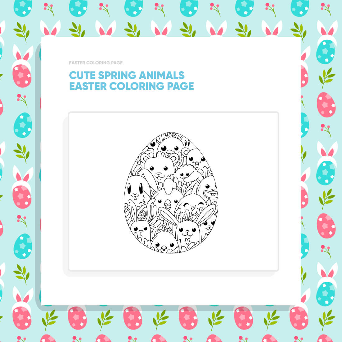 Cute Spring Animals Easter Coloring Page cover image.