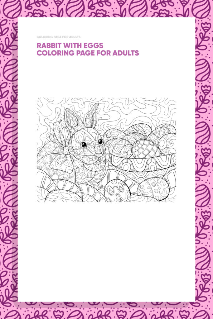 Rabbit with Eggs Coloring Page for Adults – MasterBundles