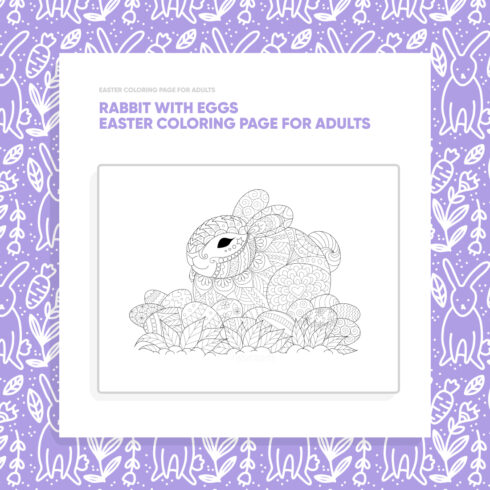 Rabbit with Eggs Easter Coloring Page for Adults cover.