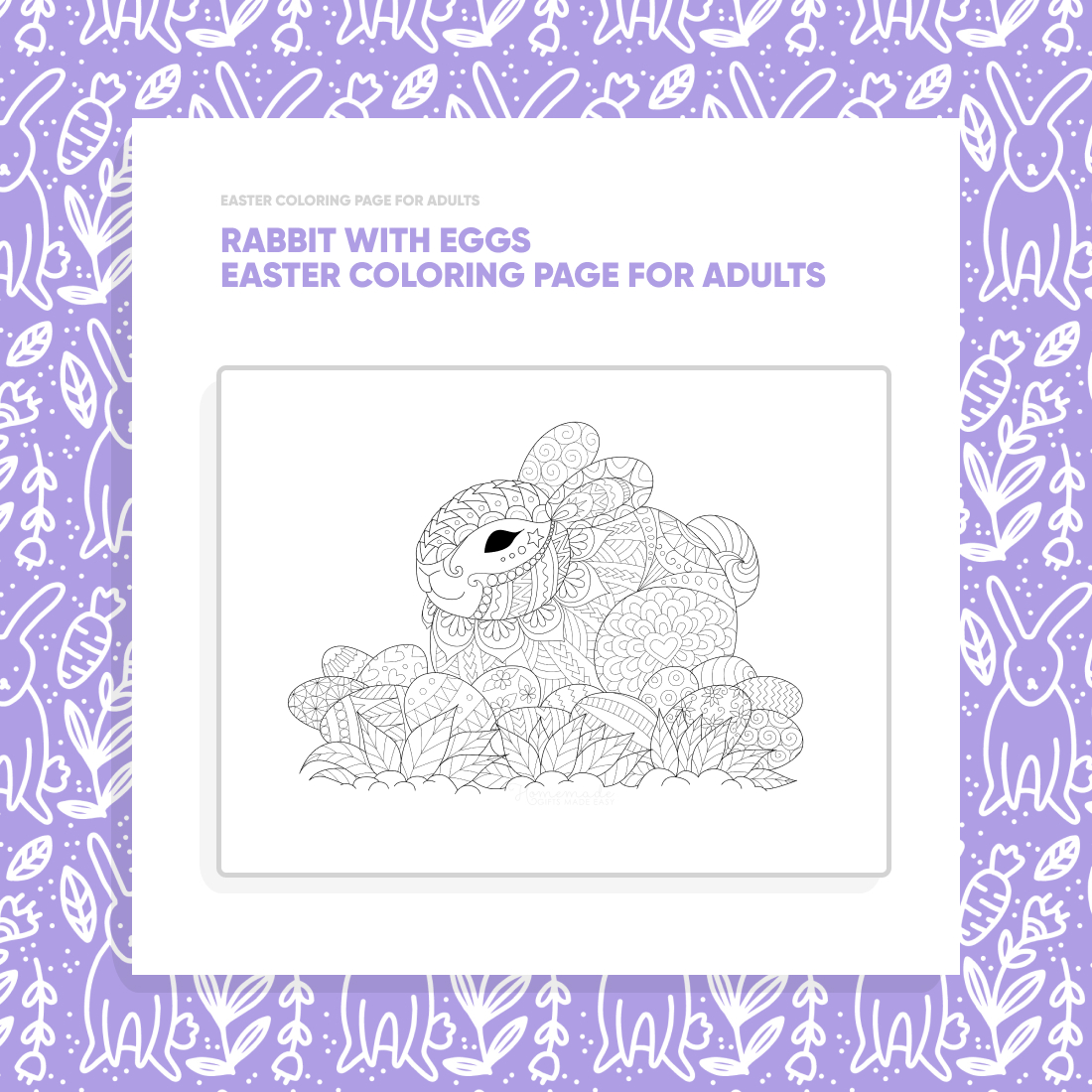 Rabbit with Eggs Easter Coloring Page for Adults cover.