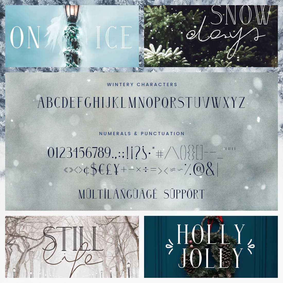 Wintery Preview With Symbols - A Serif Font Family By ChristineTeixeira "Holly Jolly".