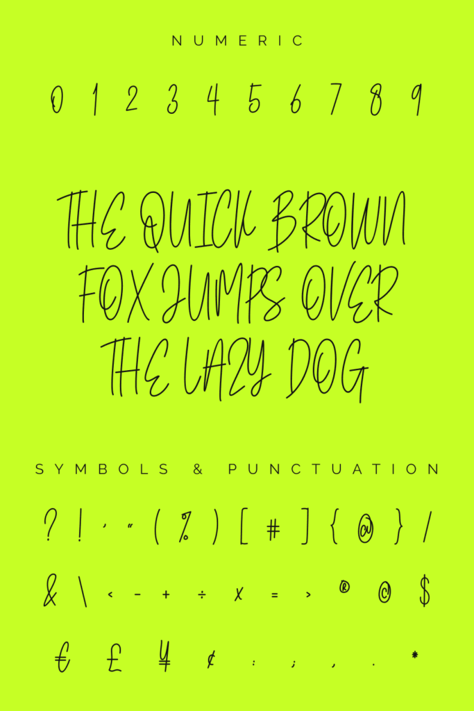 Patrick Cleo Free Font MasterBundles Pinterest preview with numeric, symbols and punctuation.