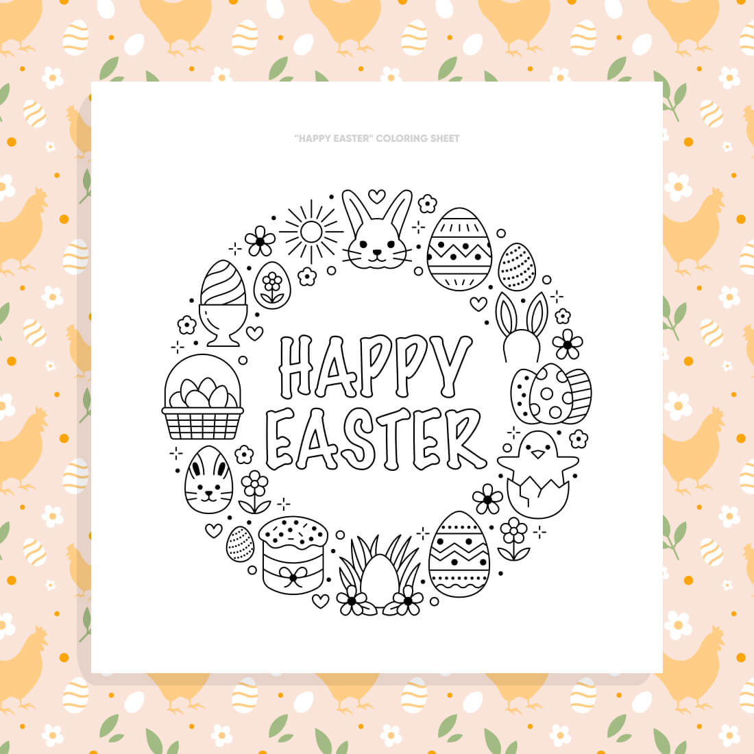 "Happy Easter" Coloring Sheet preview image.