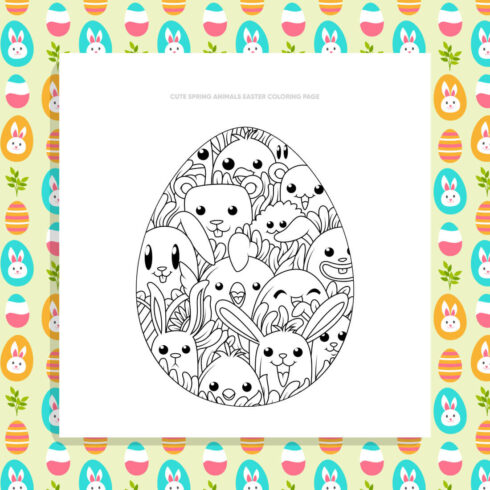 Cute Spring Animals Easter Coloring Page preview image.