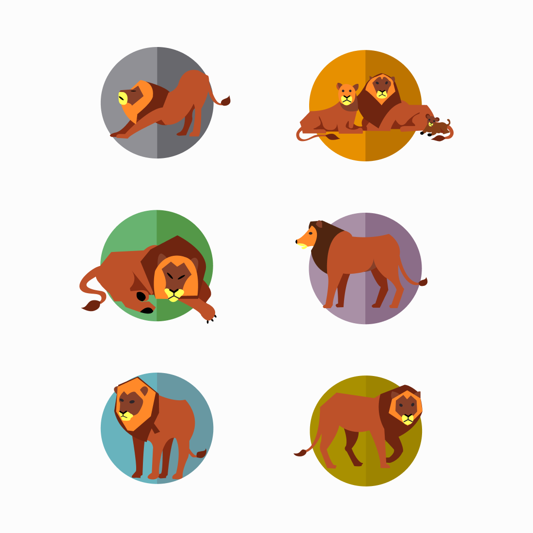 Set of four different animals in a circle.