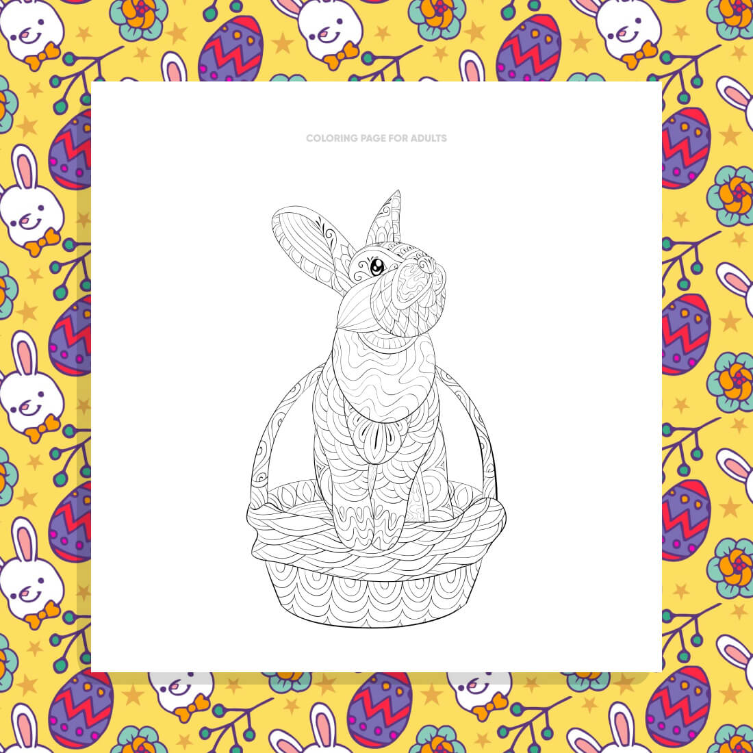 Patterned Rabbit Coloring Page for Adults previews.