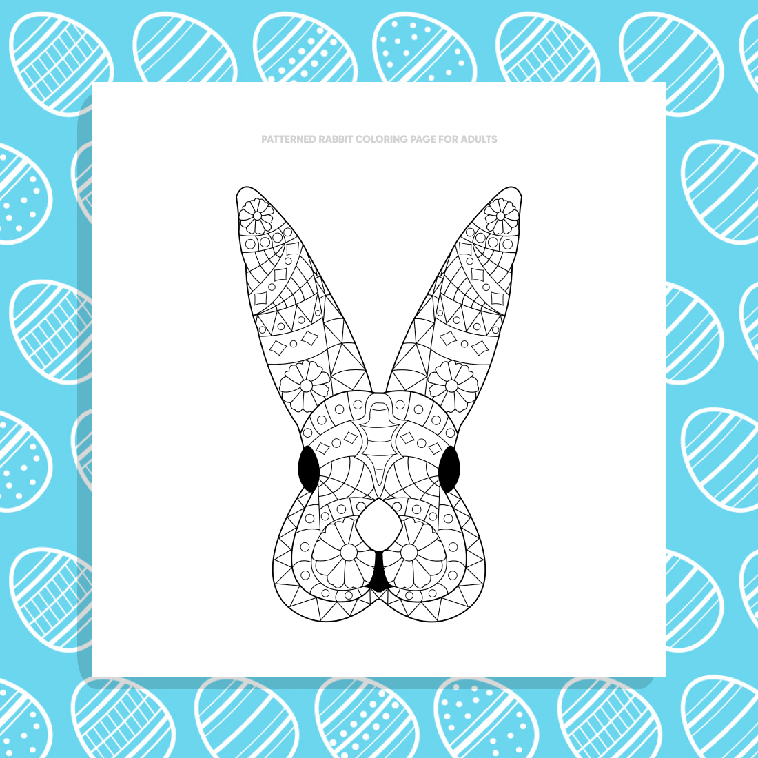 Patterned Rabbit Coloring Page for Adults previews.