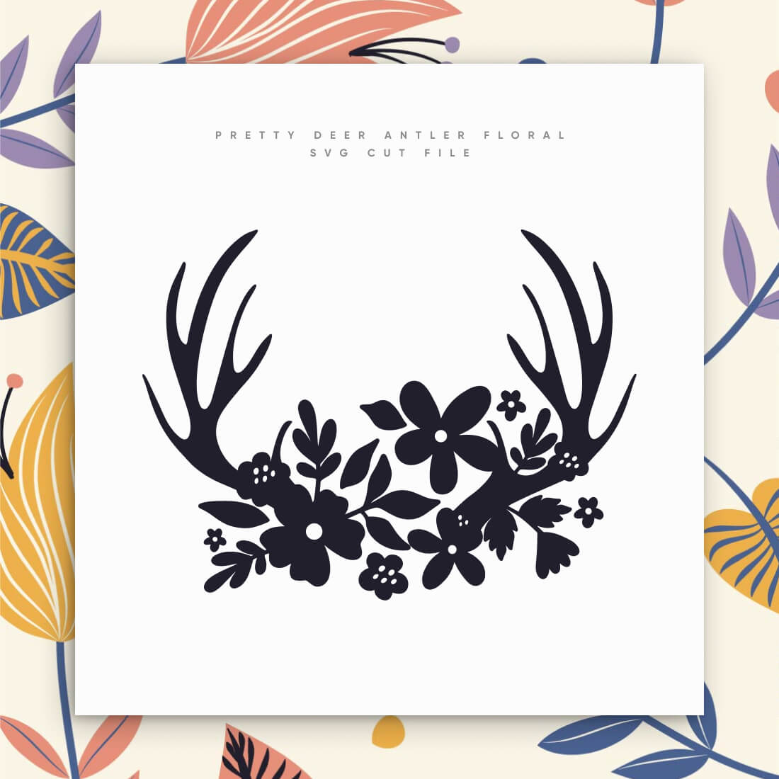 Pretty Deer Antler Floral SVG Cut File cover image.