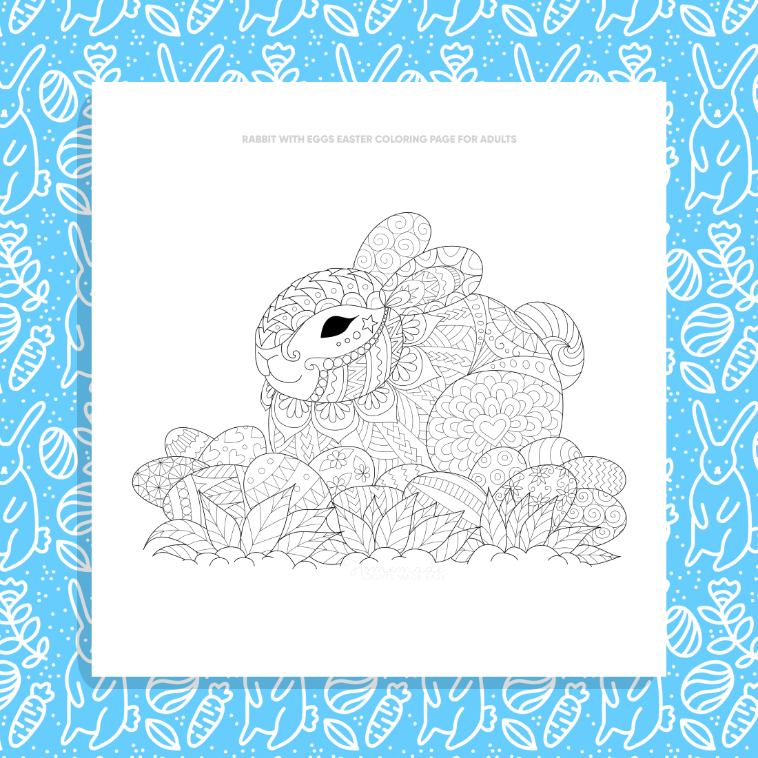 Rabbit with Eggs Easter Coloring Page for Adults preview.