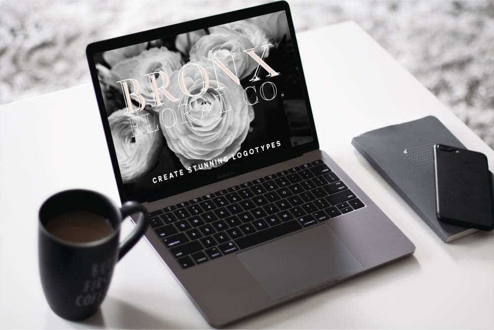 Bronx Floral CO -"Create Stunning Logotypes" On The Laptop.