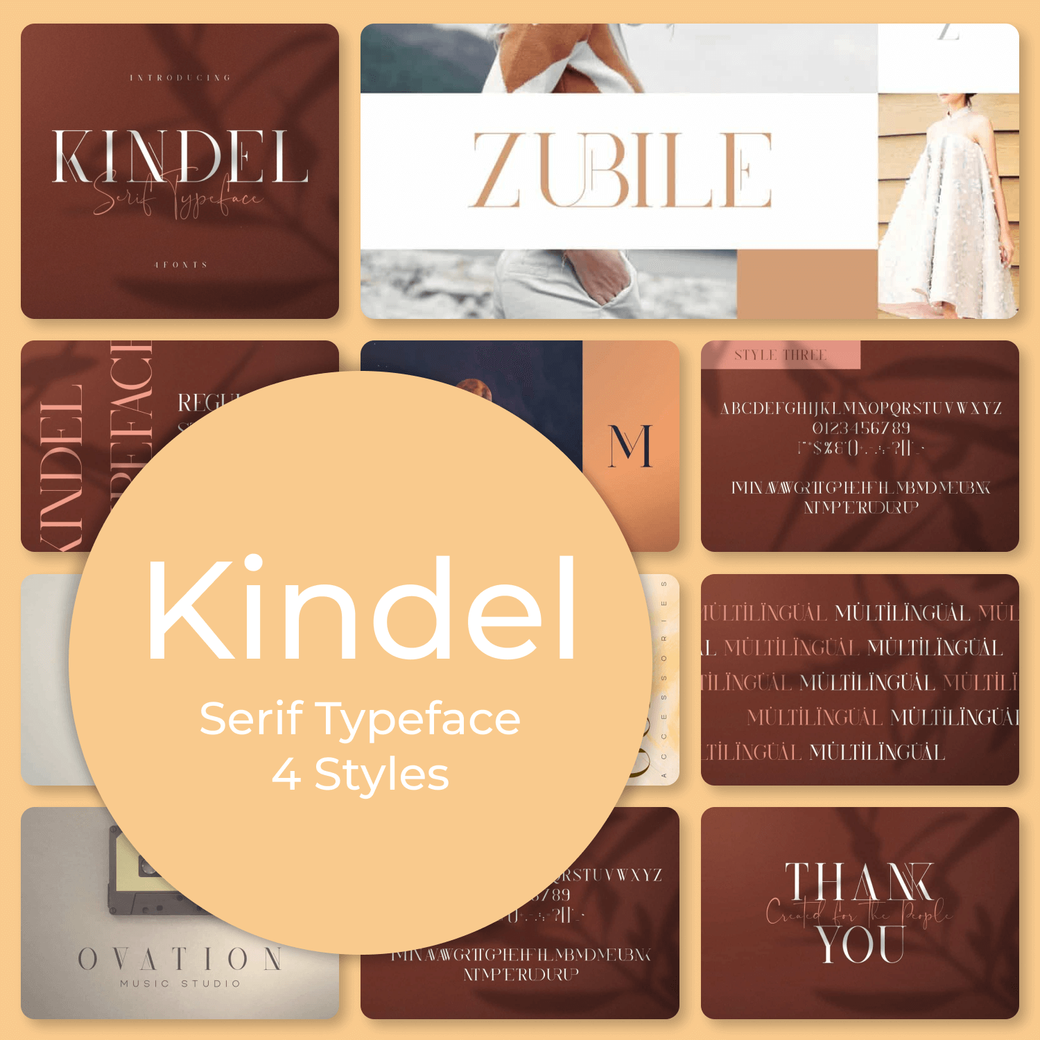 Kindel – Serif Typeface 4 Styles cover image.