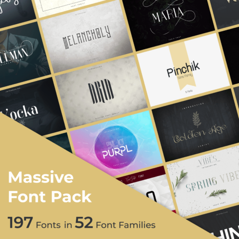 Massive Font Pack - 197 Fonts in 52 Font Families cover image.