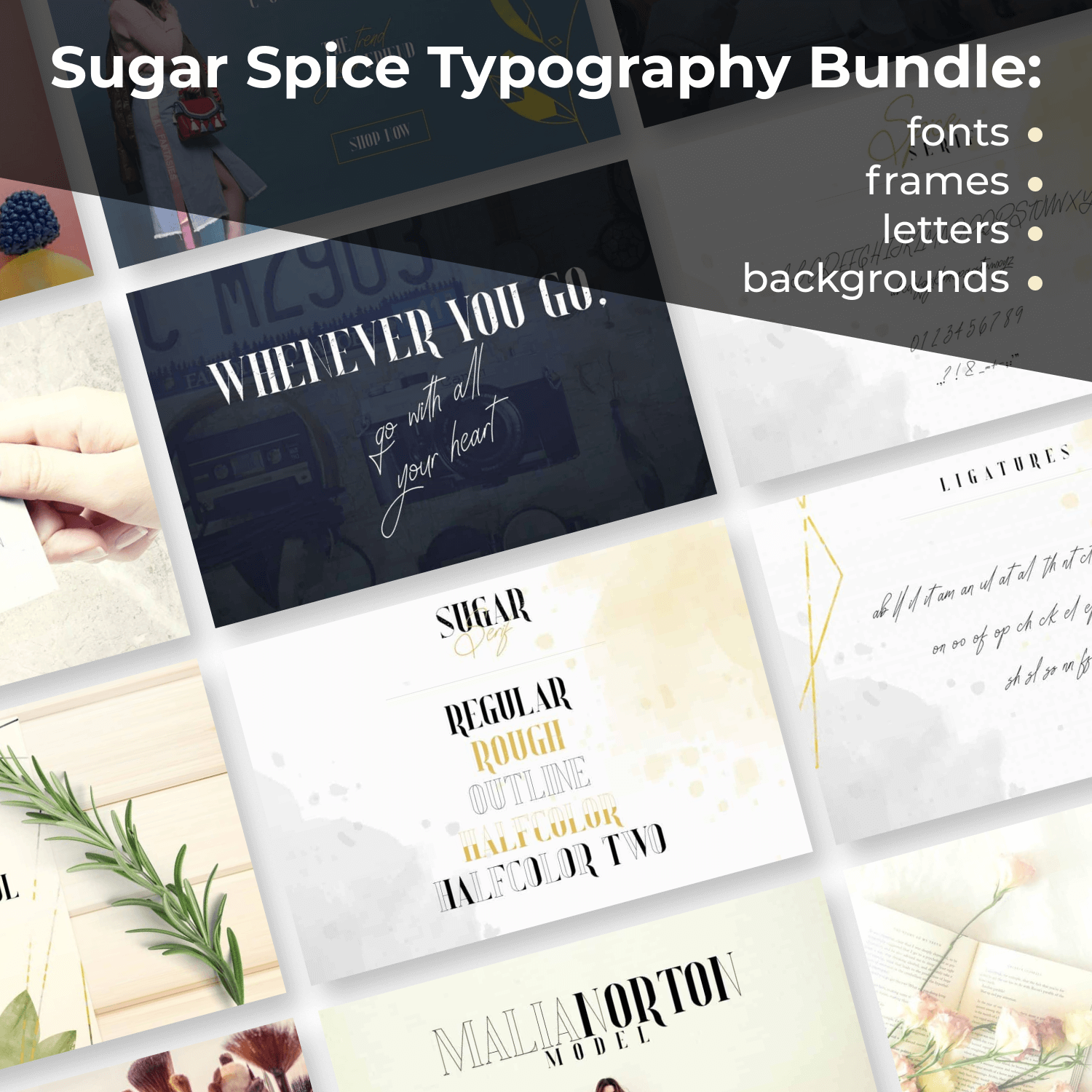 Sugar Spice Typography Bundle: fonts, frames, letters, backgrounds cover image.