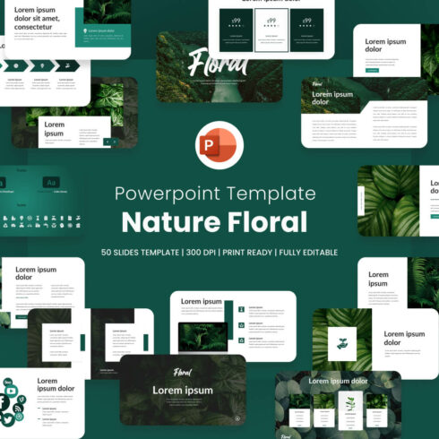 Nature Floral Powerpoint Template cover image.
