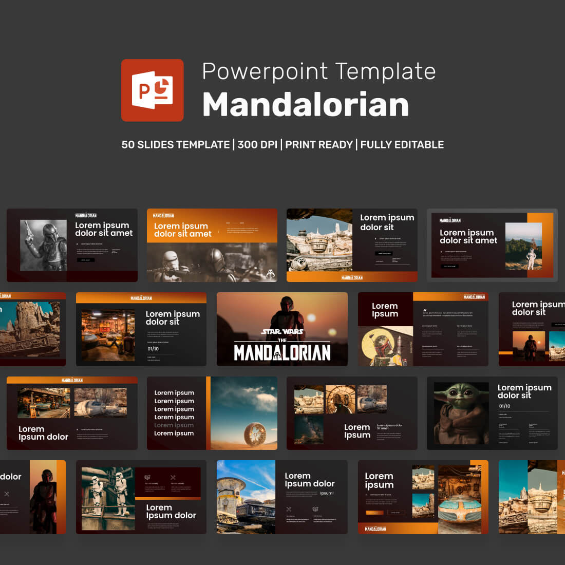 Mandalorian Star Wars Powerpoint Template cover image.
