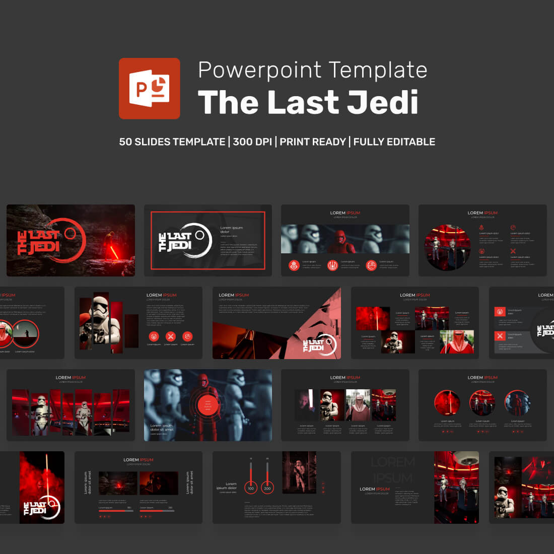 The Last Jedi Powerpoint Template preview.