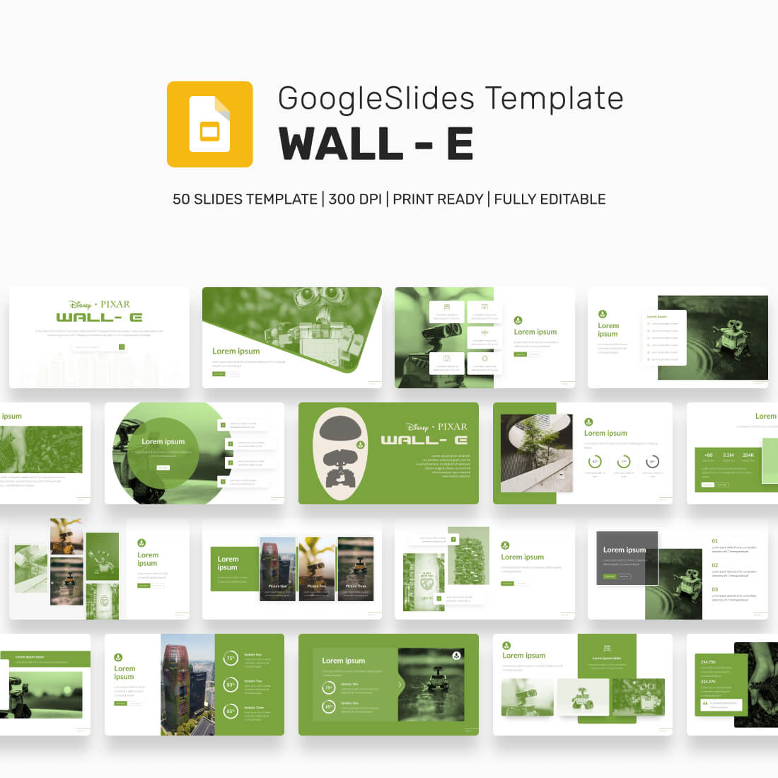 Wall-E Disney Google Slides Themes cover image.