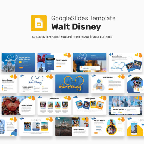 Walt Disney Google Slides Theme Previews cover image.