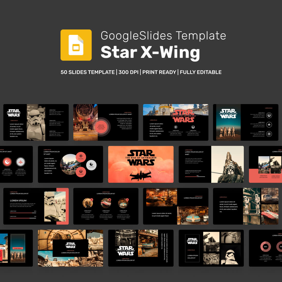 XWing Star Wars Google Slides Theme preview.