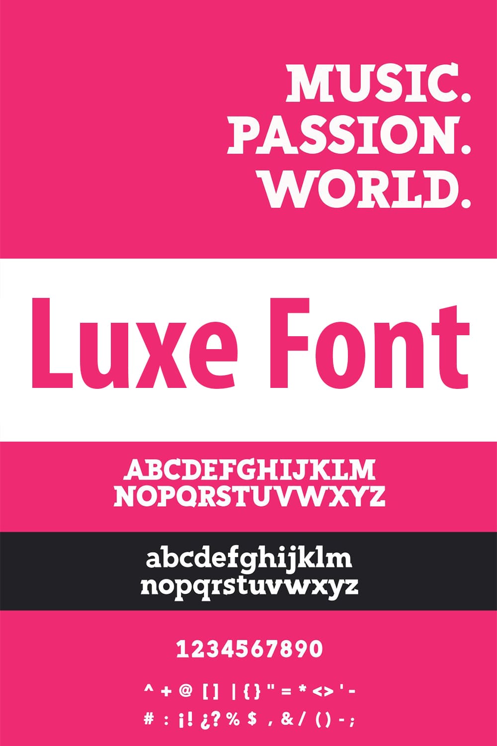 Luxe Font Preview - Music. Passion. World.