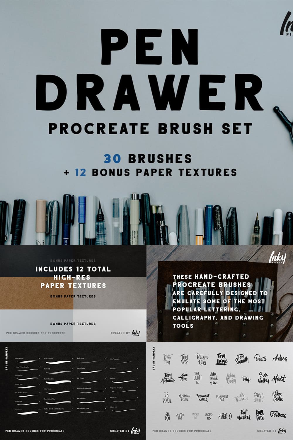 Pen Drawer Procreate Brush Set - Text Previews.