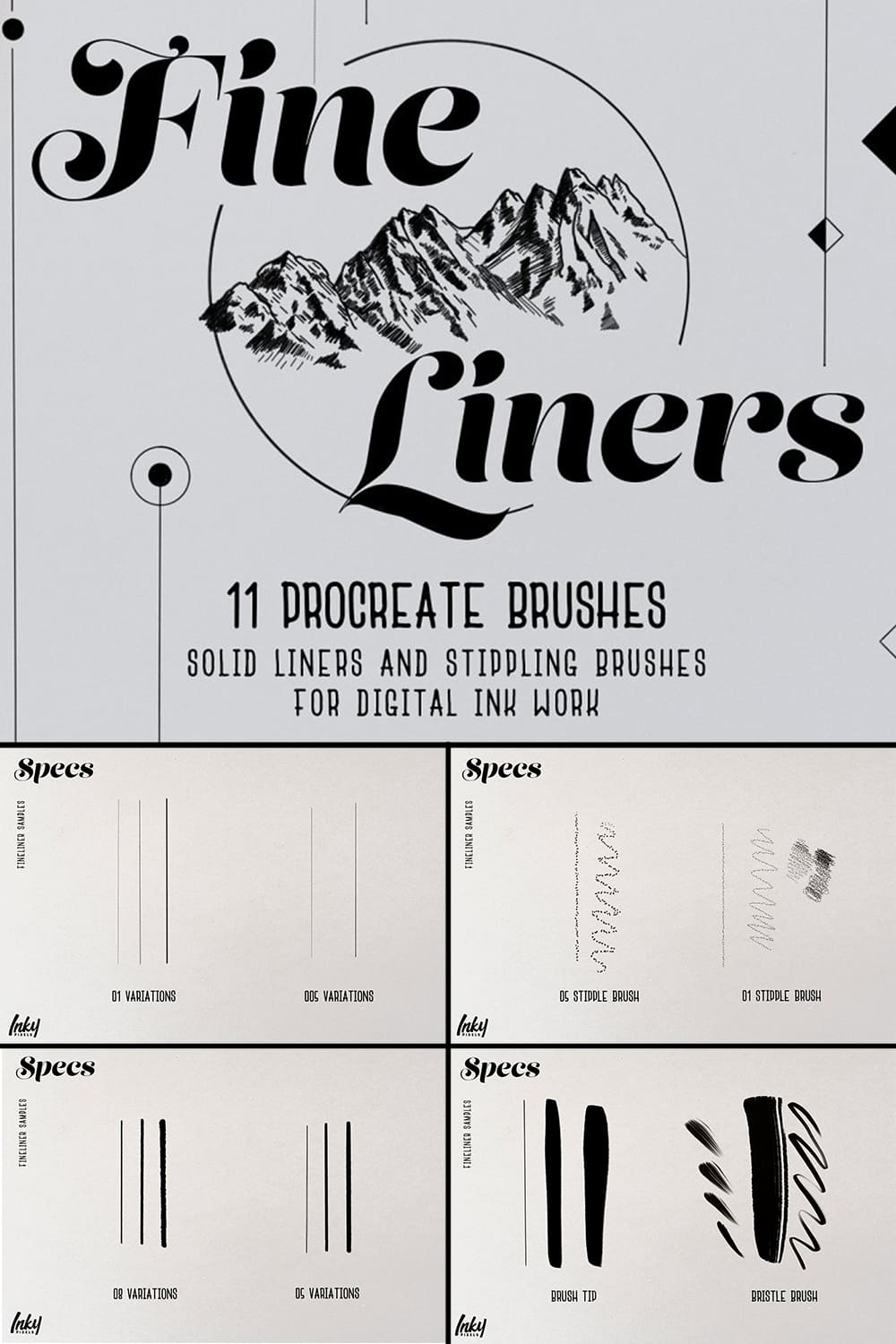 Fine Liners - 11 Procreate Brushes, Solid Liners And Stippling Brushes For Digital Ink Work.