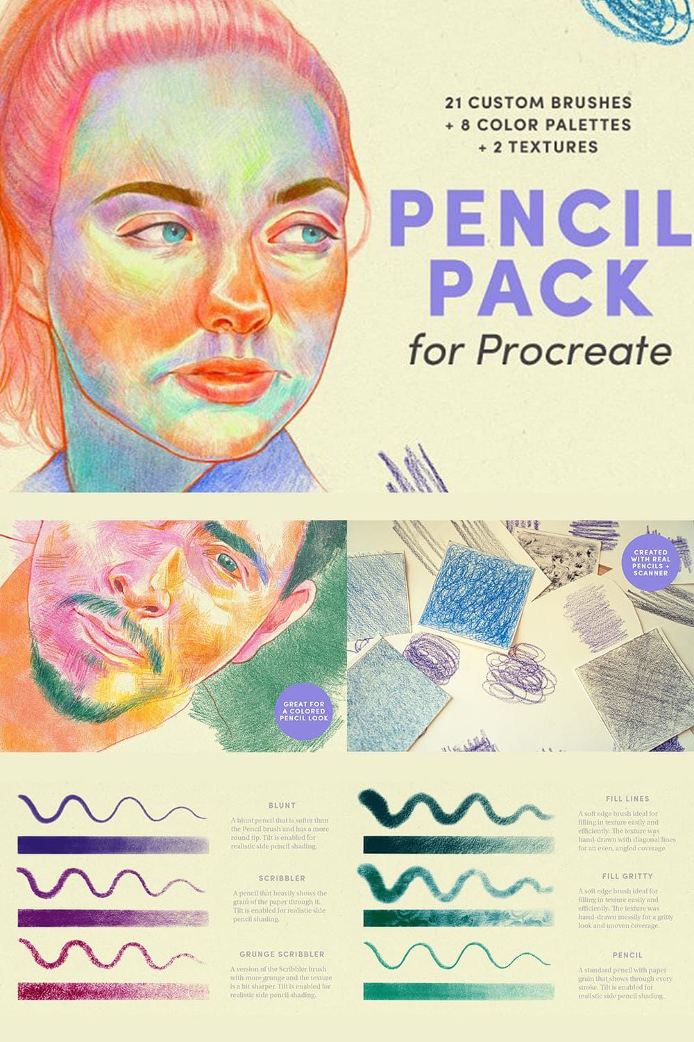 Pencil Pack For Procreate - Custom Brushes, Palettes And Textures.