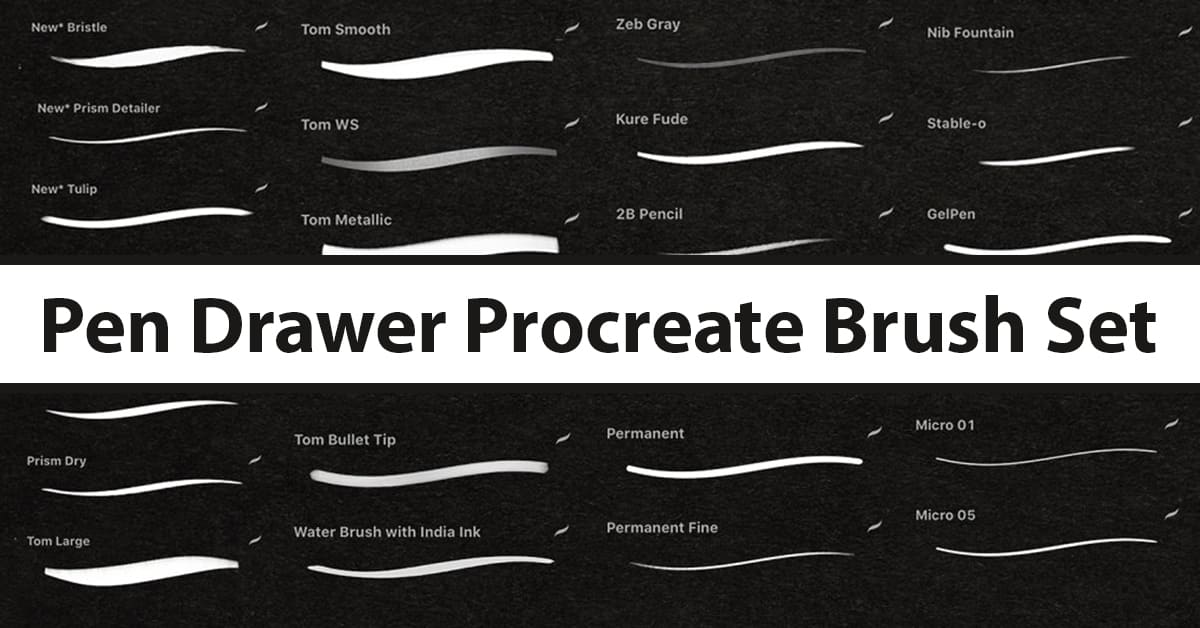 Pen Drawer Procreate Brush Set - Brushes Preview.