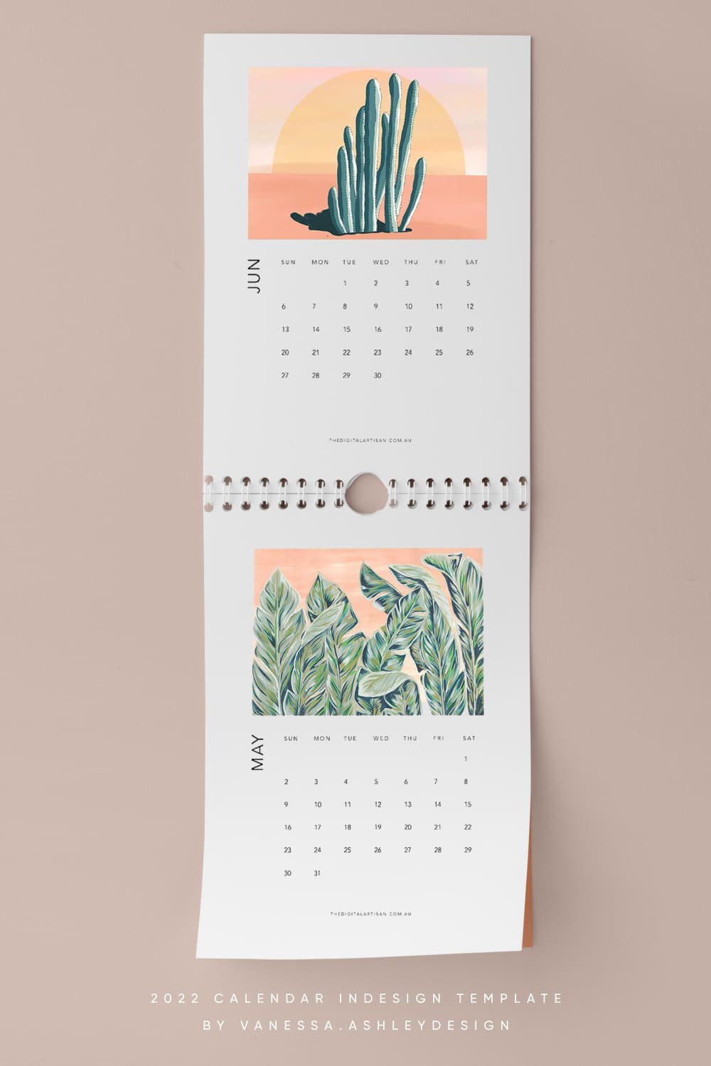 2022 calendar indesign template pinterest image.