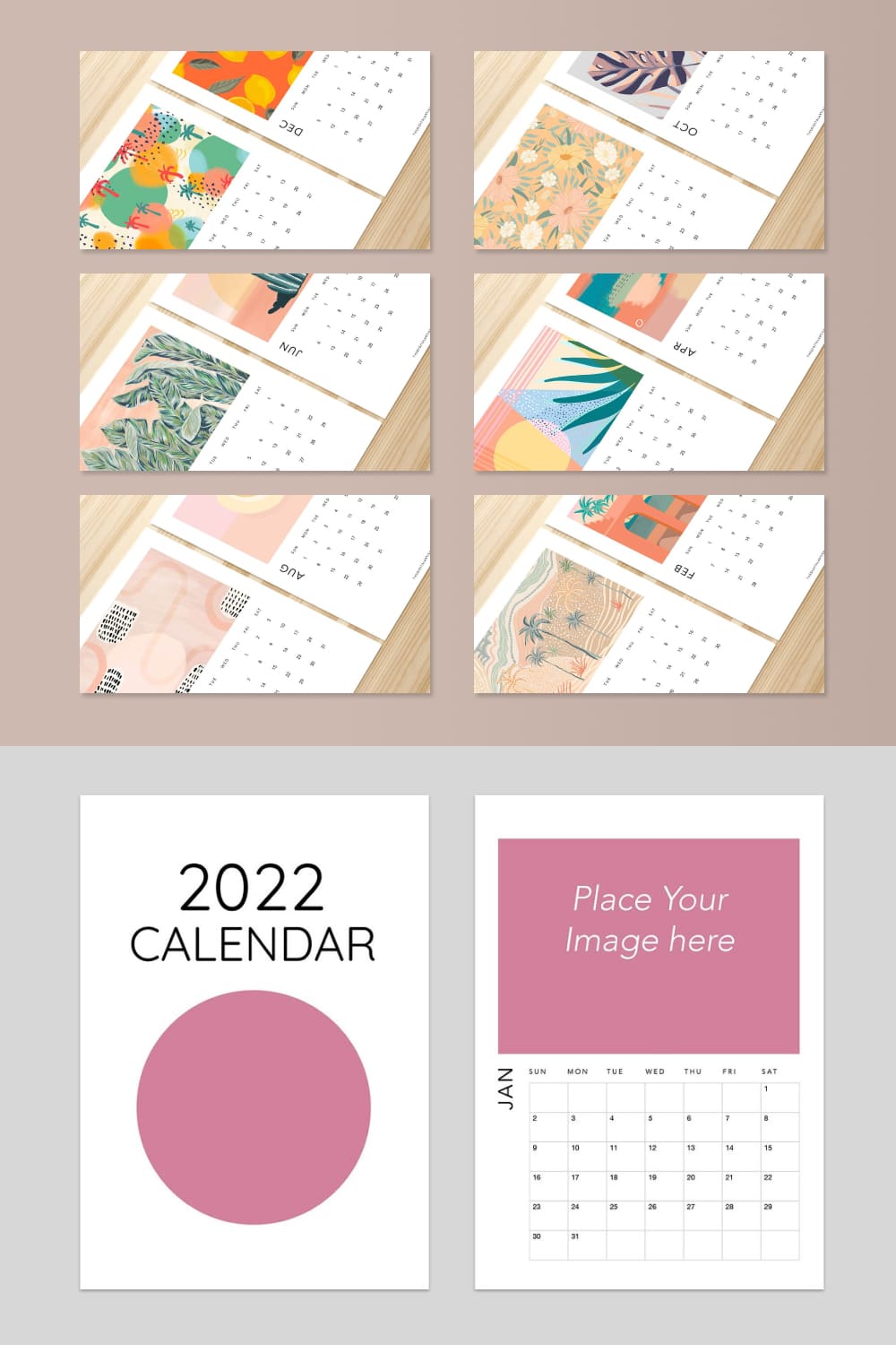 2022 calendar indesign template pinterest image.